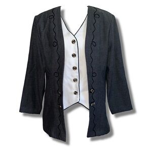 Vintage Herringbone Faux Vest Blazer